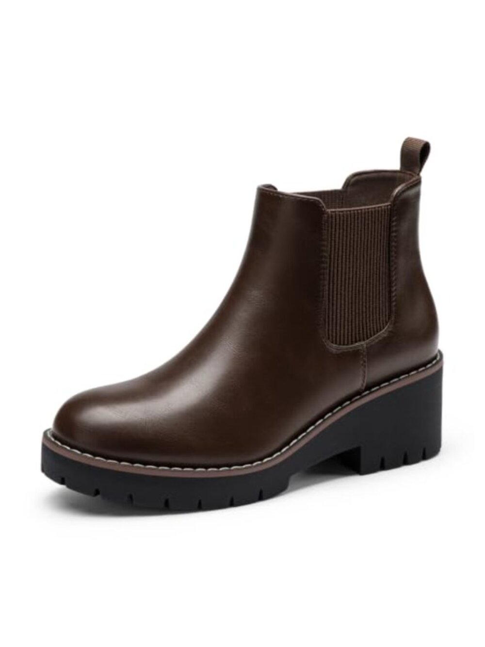 Faux Leather Slip On Chelsea Ankle Boots Round Toe Block Heel
